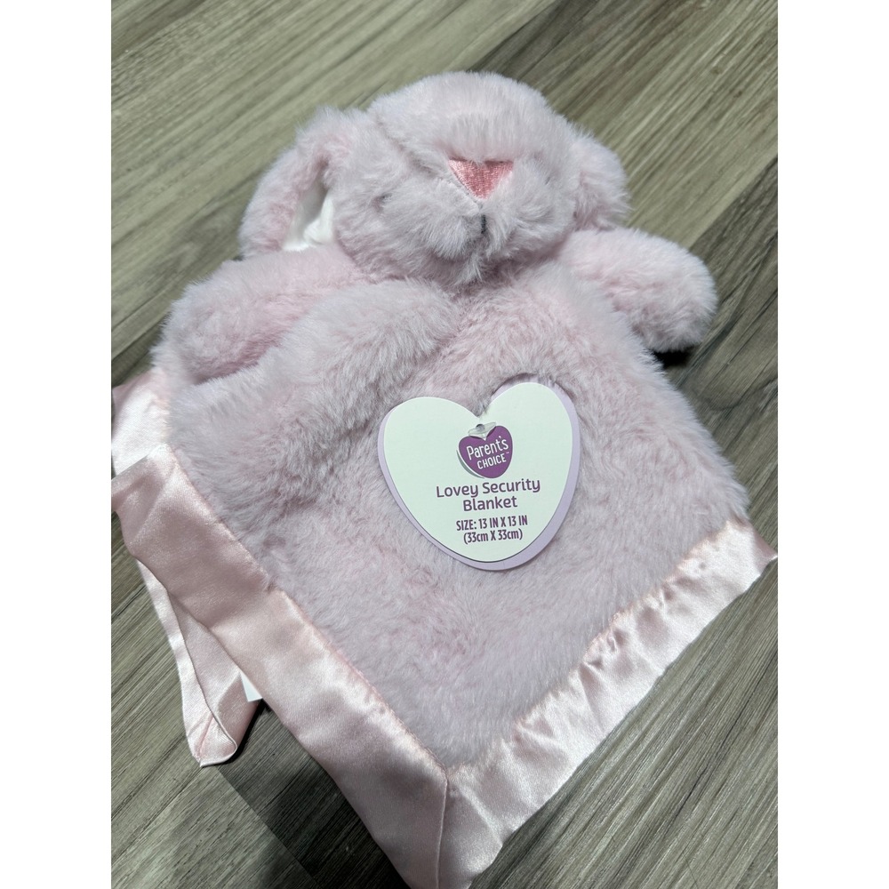 Parents Choice Pink Bunny Lovey Security Blanket Plush Satin New